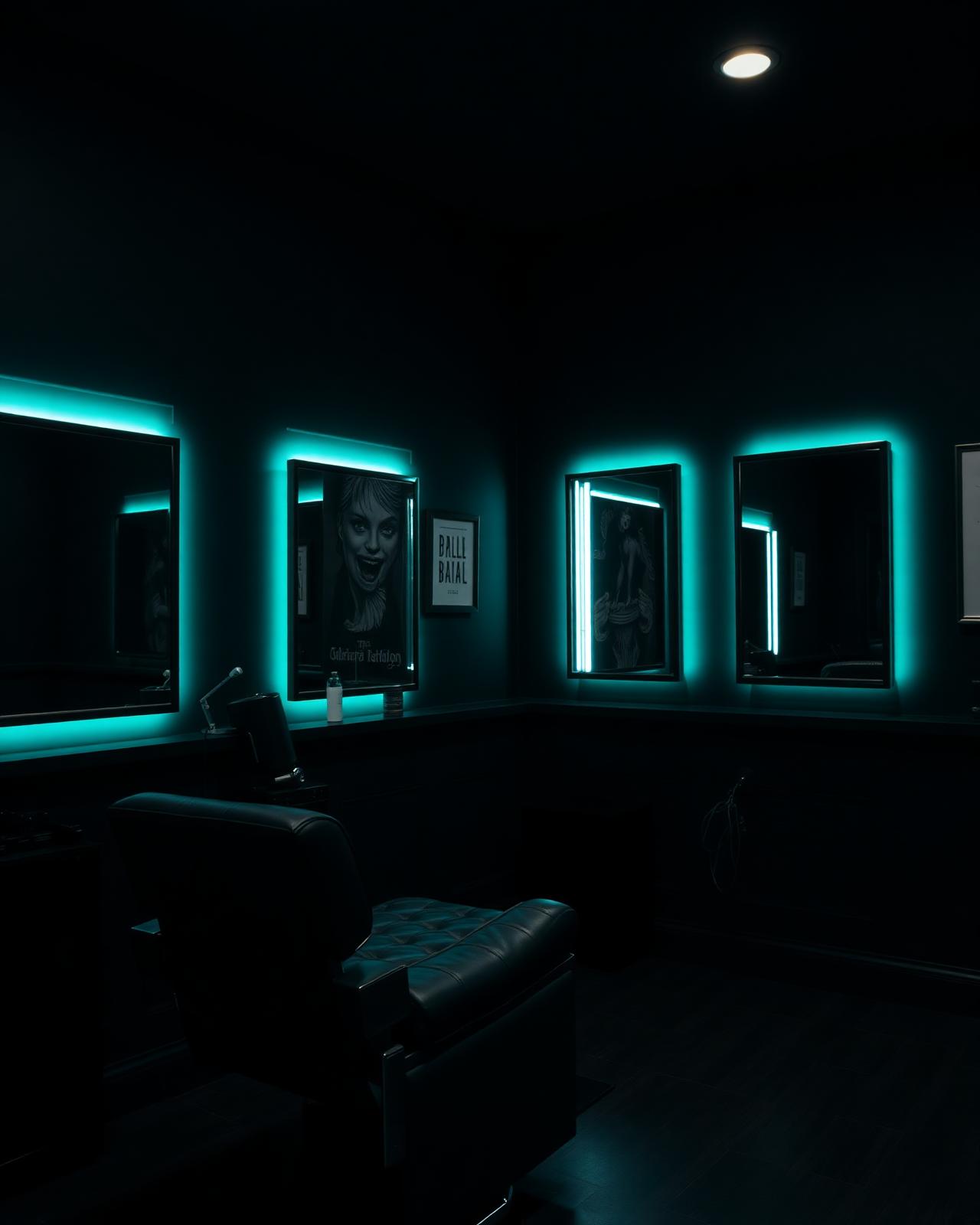 Innenraum des BLACK WHITE TATTOO Studios in Krefeld mit dunklem Premium-Design