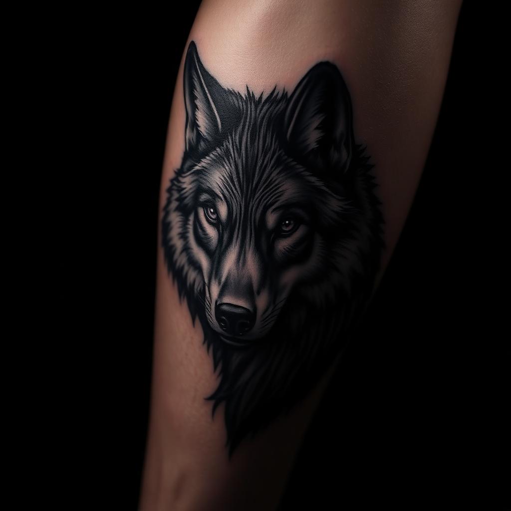 Realistic Wolf Tattoo an der Wade
